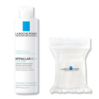 Tónico Effaclar K de La Roche Posay 200 ml + 30 discos de algodón veganos, 1 juego