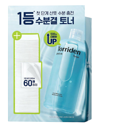 Torriden Dive In Tónico de ácido hialurónico de bajo peso molecular, 500 ml, set especial (+almohadilla de algodón de 60 unidades)