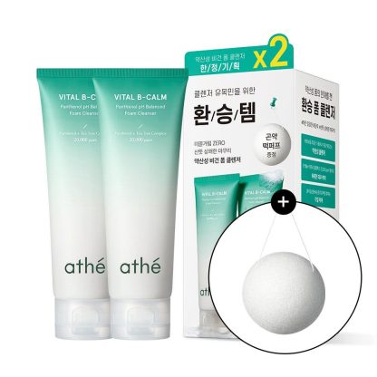 Athe Vital B-Calm Pantenol pH Equilibrado Espuma Limpiadora 120 fl oz Set Especial (1+1+Konjac Puff)